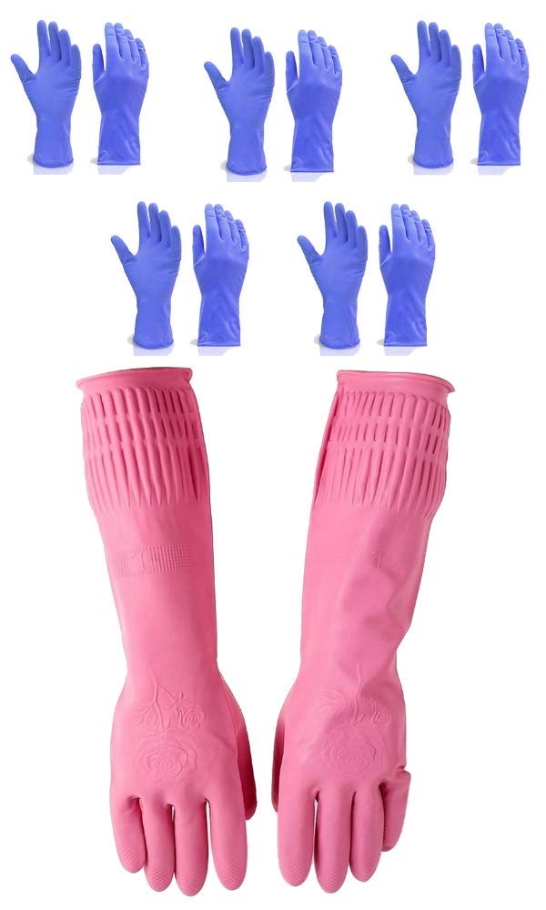 RBGIIT Seebuy 5BL1KOREN Reusable Latex Safety Gloves for Dish Platform Of Kitchen WashingHome And Clothes Cleaning Kitchen Garden Many Type Uses Men Women Unisex Everypeople 6 Pairs Combo - Image 1