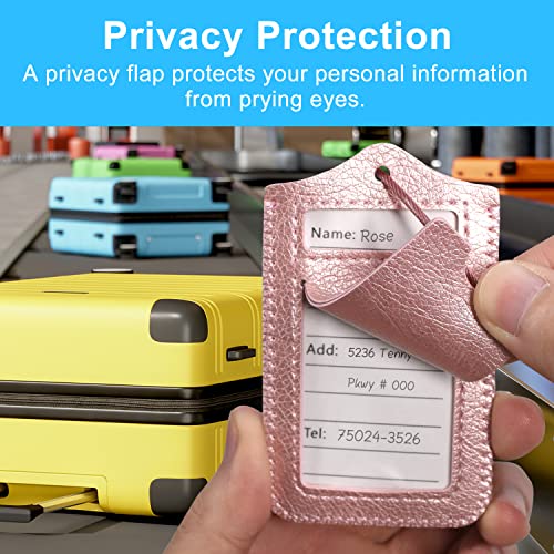 ACdream Luggage Tags 2 Pack, Leather Suitcase Tags Identifiers, Cute Cruise ID Labels with Privacy Cover fits on Backpack, Travel Bag, for Women, Men, Adults, Kids, Rose Gold - Image 5