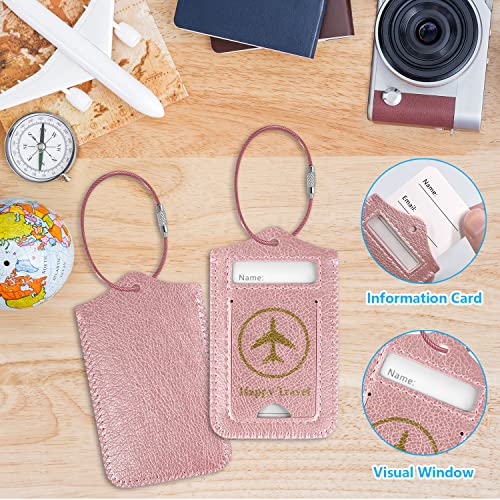ACdream Luggage Tags 2 Pack, Leather Suitcase Tags Identifiers, Cute Cruise ID Labels with Privacy Cover fits on Backpack, Travel Bag, for Women, Men, Adults, Kids, Rose Gold - Image 2
