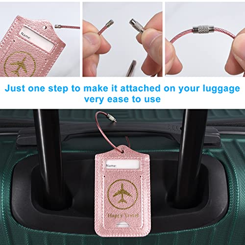 ACdream Luggage Tags 2 Pack, Leather Suitcase Tags Identifiers, Cute Cruise ID Labels with Privacy Cover fits on Backpack, Travel Bag, for Women, Men, Adults, Kids, Rose Gold - Image 4