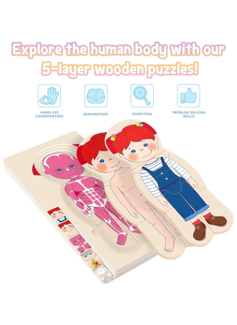 TOY GARDEN Wooden My Body Puzzle for Toddlers & Kids, Girls Montessori Anatomy Puzzle Kid Play Set,Anatomy for Kids,Preschool Game Learning Human Body Skeleton Toys for Kids Ages 3-7 (Girl)  - Image 3