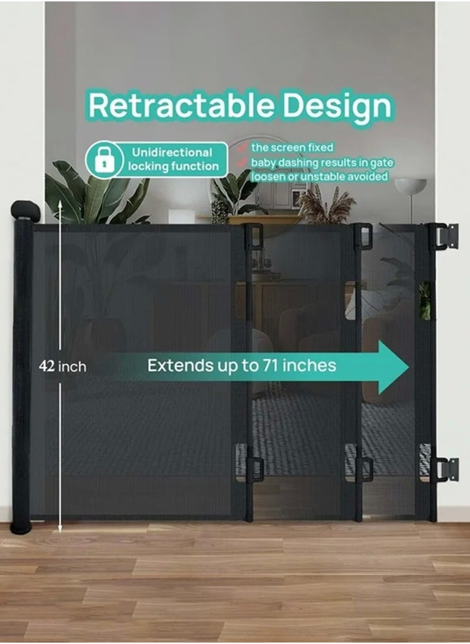 Generic Retractable Baby Gate, Mesh Safety Gate for Babies and Pets, Extra Wide Safety Baby Gate 42" Tall & 71" Wide, Pet Dog Gate for doorways, Stairs, Indoor/Outdoor (1.8M Black")  - Image 3
