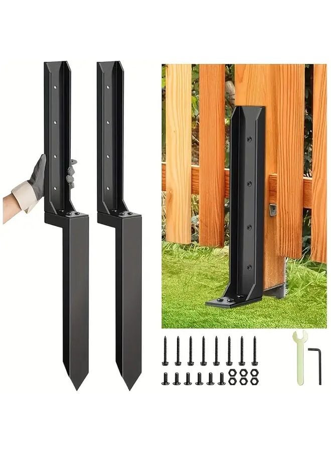 Heavy Duty Metal Fence Post Repair Kit 1 Pack Black Steel Anchors For Tilted Wood Support - Image 2
