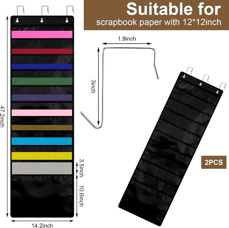 Henoyso 12 x 12 Inch Paper Storage Scrapbook Paper Storage Hanging Wall File Organizer with Door Hangers, 2 Pieces, Black, Oxford Cloth - Image 2