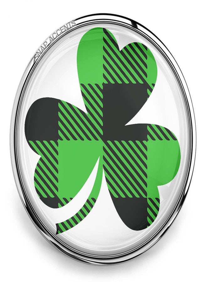 SnapAccents St. Patrick's Day Snap Jewelry Plaid Shamrock Clover 18MM Green Irish Ginger Charm Button Fits Women's Customizable Bracelets, Necklaces, Keychains, Rings - Image 1