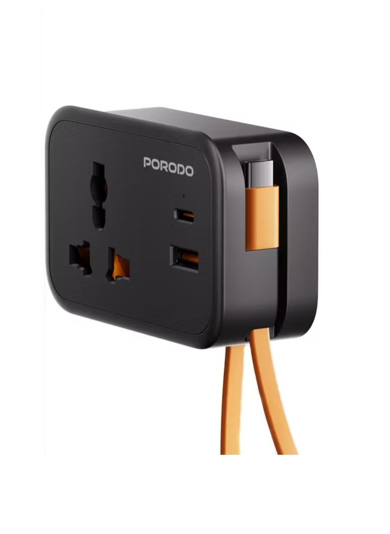 بورودو مقبس حائط عالمي مع كابل USB-C مدمج بطول 30 سم، شحن متزامن، 20 واط PD، 18 واط QC، مادة مقاومة للحريق، حماية من الصمامات، قابس ثلاثي الدبابيس في المملكة المتحدة - أسود  - Image 5