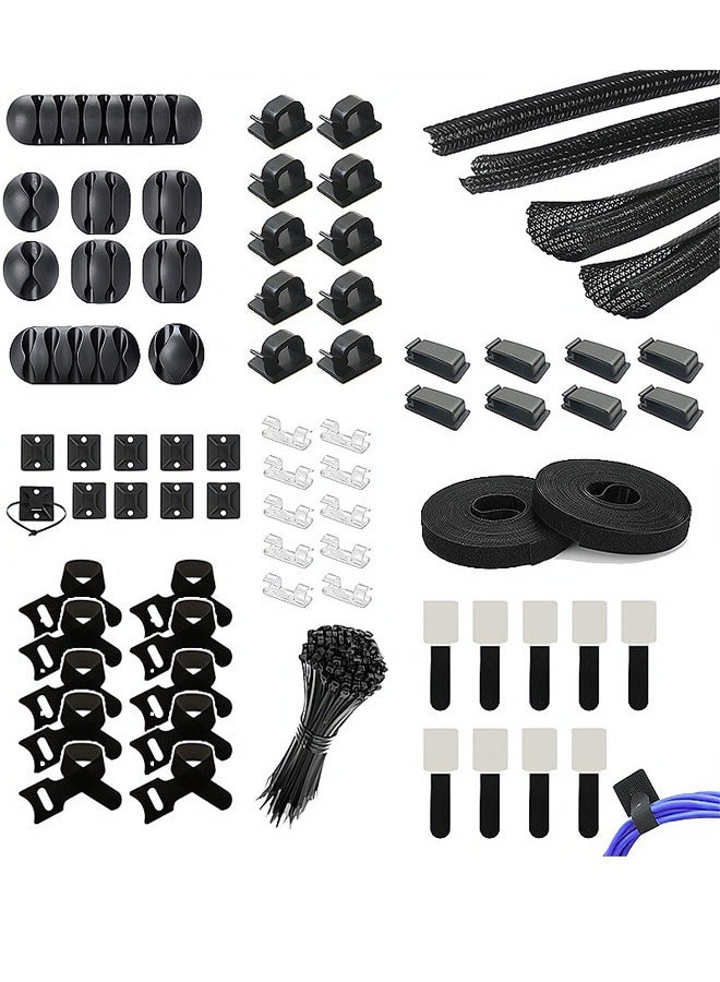 JVSCAM 173Pcs Cable Management Kit, Cable Organizer for Home and Office. Cable Management Sleeve, Cord Organizer Adhesive Charger Cable Clips. Useful for Power Cord, USB Cable, TV Cable, PC. - Image 1