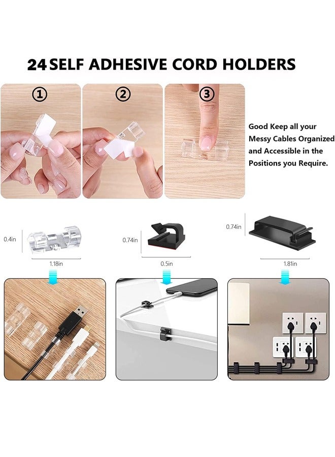 JVSCAM 173Pcs Cable Management Kit, Cable Organizer for Home and Office. Cable Management Sleeve, Cord Organizer Adhesive Charger Cable Clips. Useful for Power Cord, USB Cable, TV Cable, PC. - Image 4