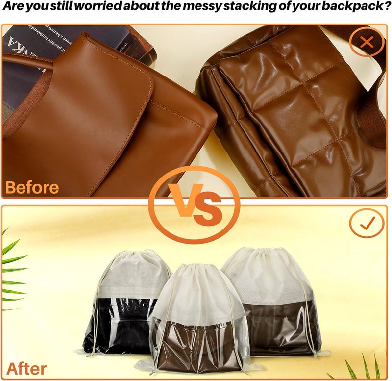 Shappy 12 Pcs Dustproof Drawstring Bags Purse Dust Storage Bags for Handbags Covers Non Woven Fabric Cloth Pouch String Packing Organizer Shoe Pouch, Beige, Large, / - Image 4