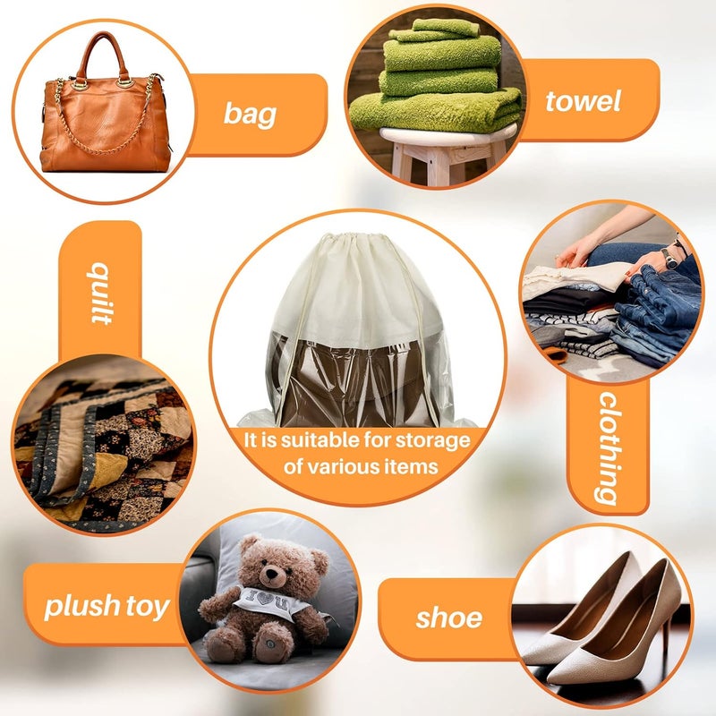 Shappy 12 Pcs Dustproof Drawstring Bags Purse Dust Storage Bags for Handbags Covers Non Woven Fabric Cloth Pouch String Packing Organizer Shoe Pouch, Beige, Large, / - Image 5