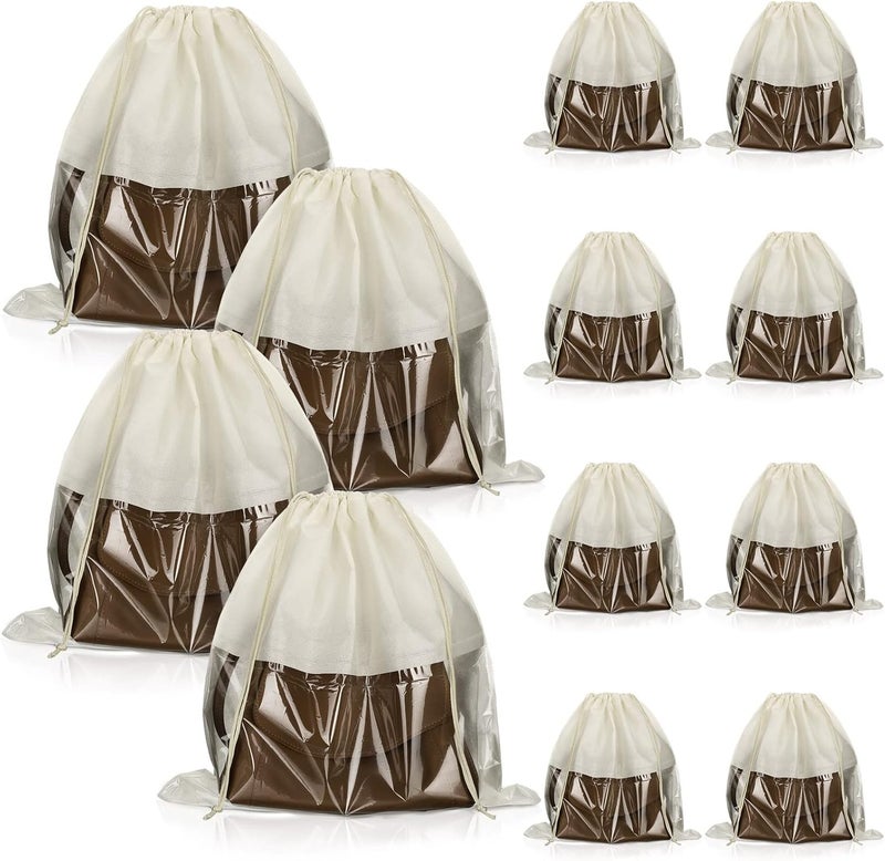 Shappy 12 Pcs Dustproof Drawstring Bags Purse Dust Storage Bags for Handbags Covers Non Woven Fabric Cloth Pouch String Packing Organizer Shoe Pouch, Beige, Large, / - Image 1