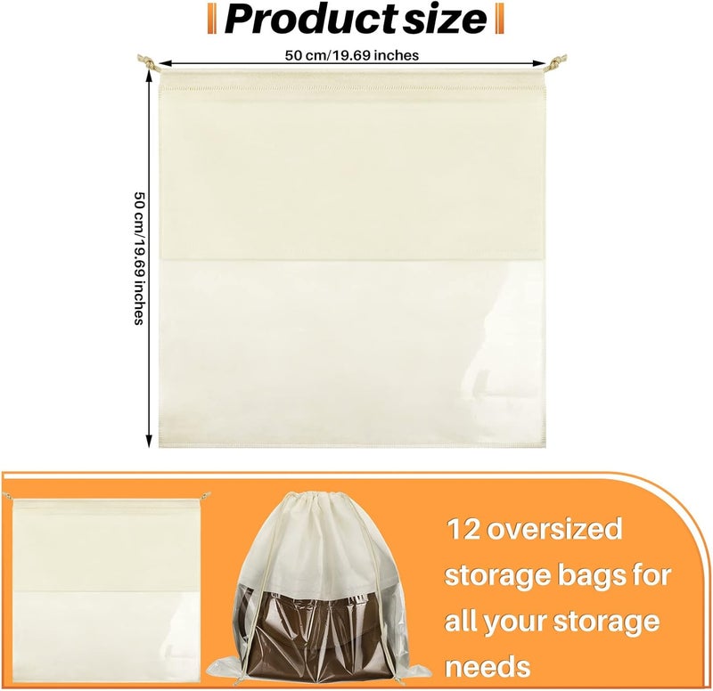Shappy 12 Pcs Dustproof Drawstring Bags Purse Dust Storage Bags for Handbags Covers Non Woven Fabric Cloth Pouch String Packing Organizer Shoe Pouch, Beige, Large, / - Image 2