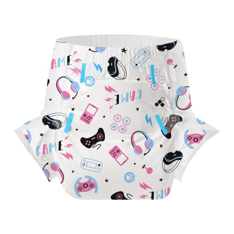 CutiePlusU Adult Diapers 10 Pieces, Game Baby Disposable Incontinence Briefs with Tabs for Women and Men, Maximum Overnight Absorbency (Large 37"-47") - Image 2
