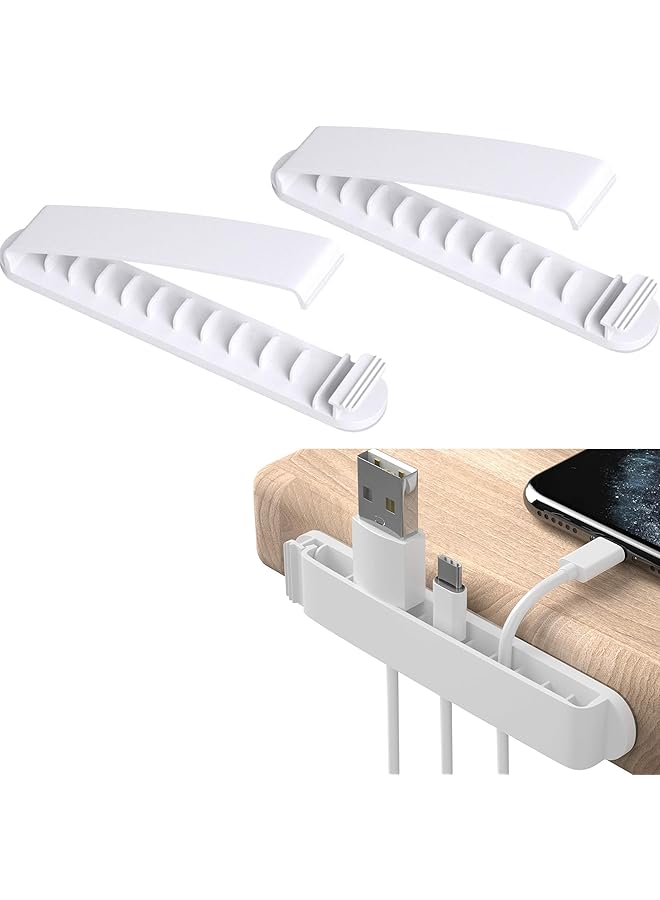 promass 2 Pack Cable Organizer - 11-Slots White Cable Holder, 8cm Length, Self-Adhesive, Polycarbonate, Desk Wire Holder - Image 1