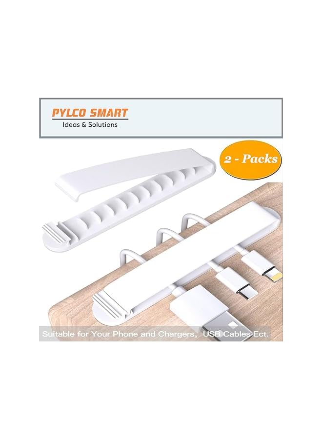promass 2 Pack Cable Organizer - 11-Slots White Cable Holder, 8cm Length, Self-Adhesive, Polycarbonate, Desk Wire Holder - Image 3