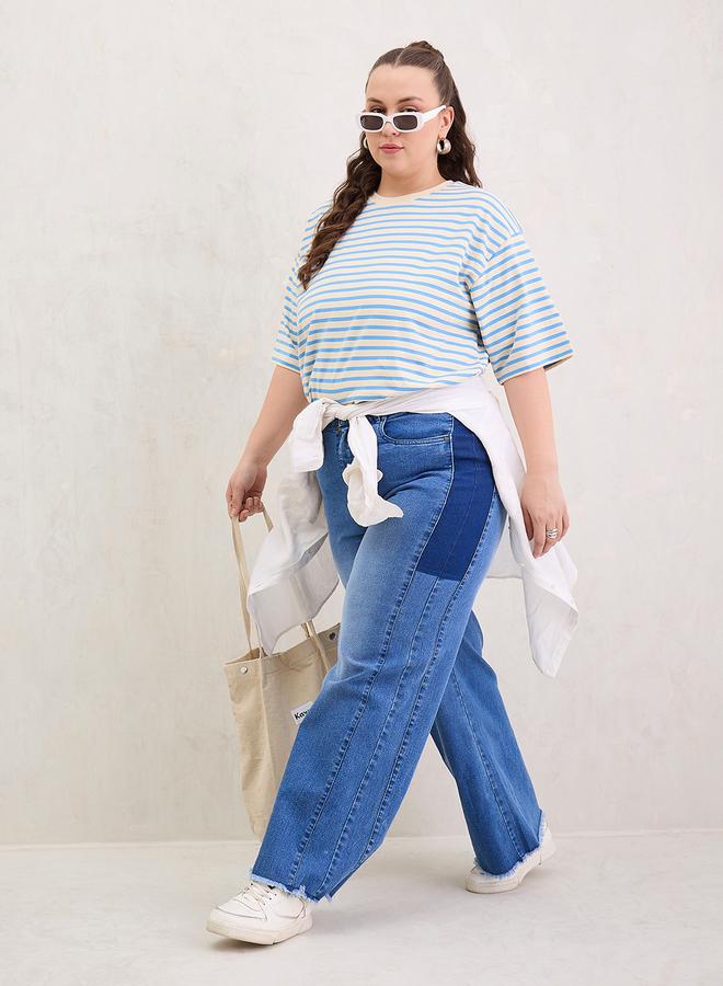 Sassafras Plus Size Blue Striped T-Shirt - Image 2