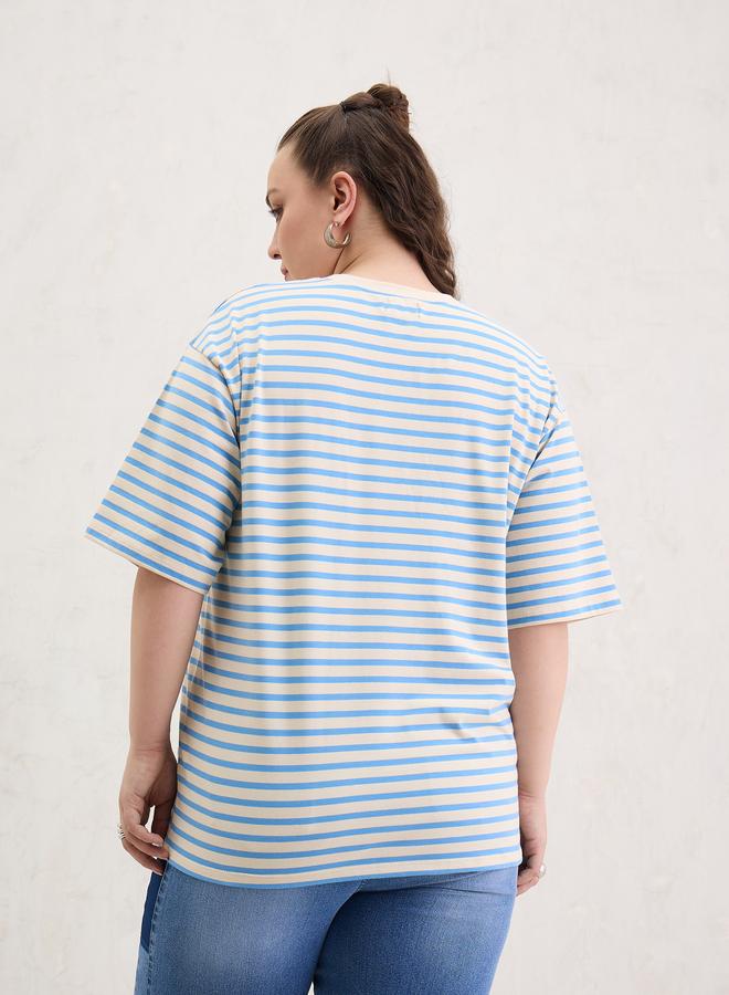 Sassafras Plus Size Blue Striped T-Shirt - Image 5