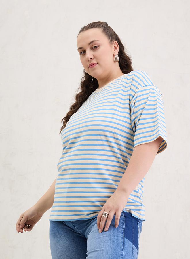 Sassafras Plus Size Blue Striped T-Shirt - Image 3