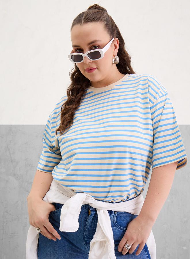 Sassafras Plus Size Blue Striped T-Shirt - Image 1
