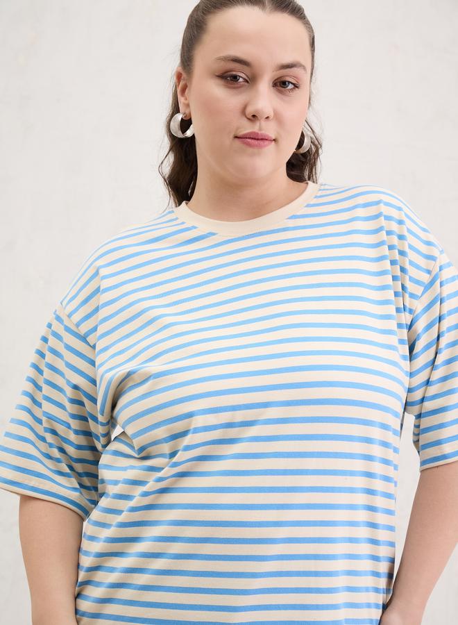 Sassafras Plus Size Blue Striped T-Shirt - Image 4