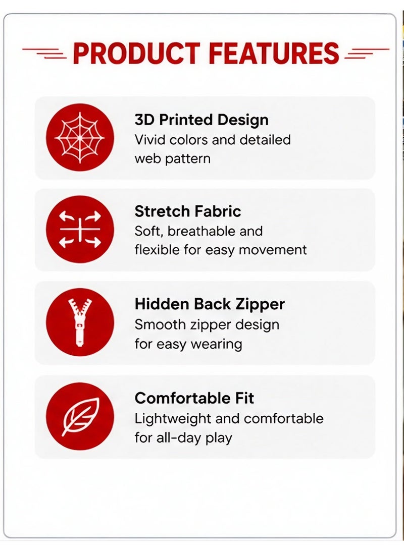 Kids Spider-Man Cosplay Costume 3D Printed Full Body Suit with Mask, Superhero Jumpsuit for Halloween Party Role Play - Image 4