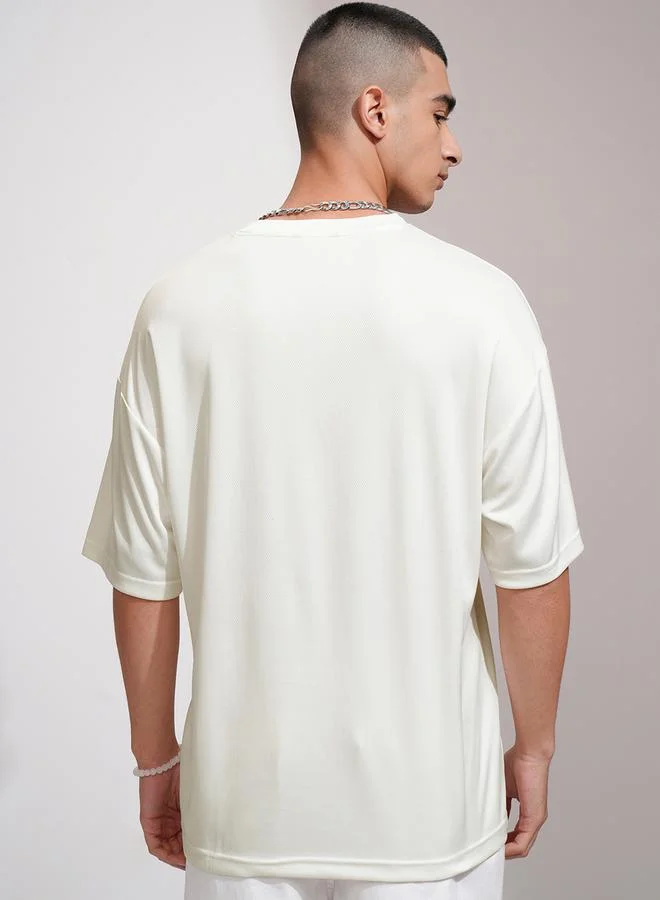HIGHLANDER HIGHLANDER Solid Embroidered V-Neck Oversized T-Shirt
