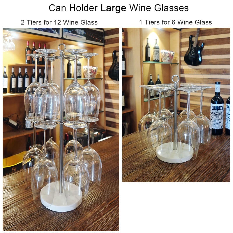 GZILA Countertop Wine Glass Holder Large, Free Standing Marble Base Tabletop Stemware Rack with 12 Holders Heavy Duty Cocktail Glass Tree Stand, SUS304 Stainless Steel - Image 3