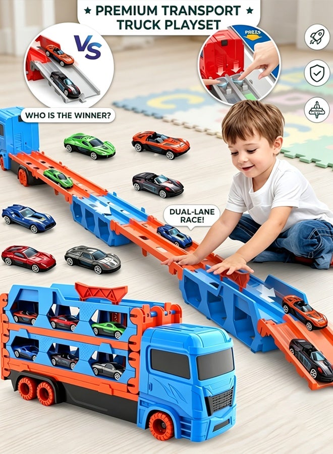 Transport Car Track Set for Boys & Kids Ages 3-12 | 6 Die-Cast Toy Cars & Truck Included | Toddler Toy Gift for Boys 3-6 - Image 1