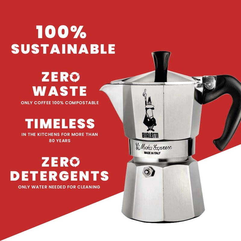 Bialetti - Moka Express: Iconic Stovetop Espresso Maker, Makes Real Italian Coffee, Moka Pot 12 Cups (22 Oz - 670 Ml), Aluminium, Silver - Image 4