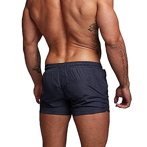 Rexcyril Men's Athletic Gym Workout Shorts 3 Inch Quick Dry Running Bodybuilding Short Shorts with Liner and Zipper Pockets, Navy, Small - Image 3