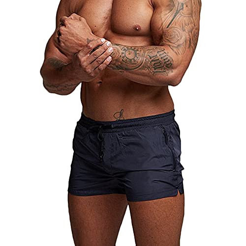 Rexcyril Men's Athletic Gym Workout Shorts 3 Inch Quick Dry Running Bodybuilding Short Shorts with Liner and Zipper Pockets, Navy, Small - Image 2