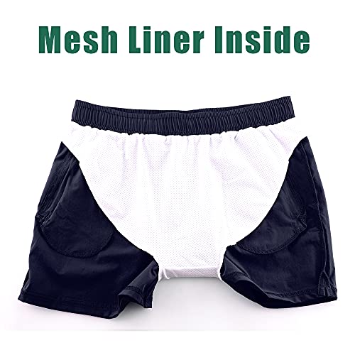 Rexcyril Men's Athletic Gym Workout Shorts 3 Inch Quick Dry Running Bodybuilding Short Shorts with Liner and Zipper Pockets, Navy, Small - Image 5