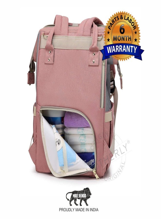 موذرلي حقيبة حفاضات Motherly Crown من قماش ميلانج مع سحاب ذهبي وضمان | حقائب حفاضات واسعة للأمهات | حقيبة سفر للأمهات | حقائب حمل للأم والطفل - وردي ورمادي - Image 3