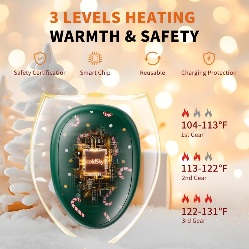 coldSky Rechargeable Hand Warmers 2 Pack, Magnetic 2-in-1 Reusable Electric Hand Warmer, 3 Heat Settings Portable Pocket Hand Heater Gifts for Women Men Christmas, Skiing, Camping, Hunting - Image 4