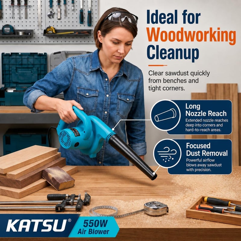 KATSU Tools KATSU Electric Air Blower, Large Volume 550W Leaf Dust Blower Inflator with Variable Speed for Office Computers Construction Home Garden Lawn Care, Car Corner Dust Clearing 100760 - Image 4