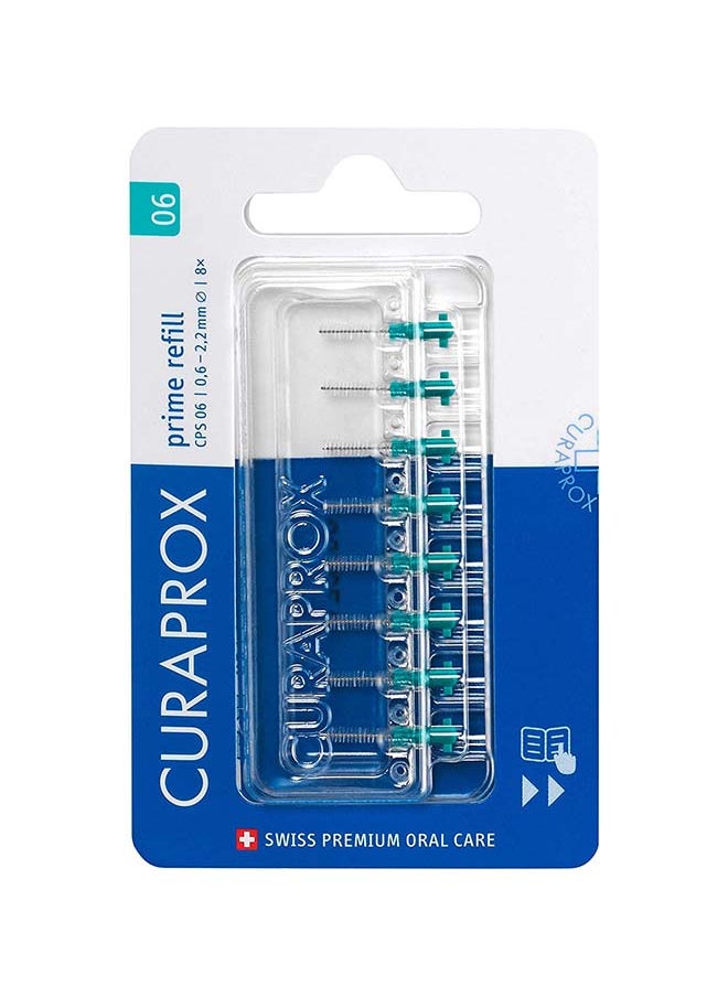 CURAPROX - فرشاة أسنان بين الأسنان CPS 06 Prime Refill من Curaprox، فيروزي، 8 قطع - 8 × 0.6 مم - 2.2 مم فرشاة أسنان داخلية. - Image 1