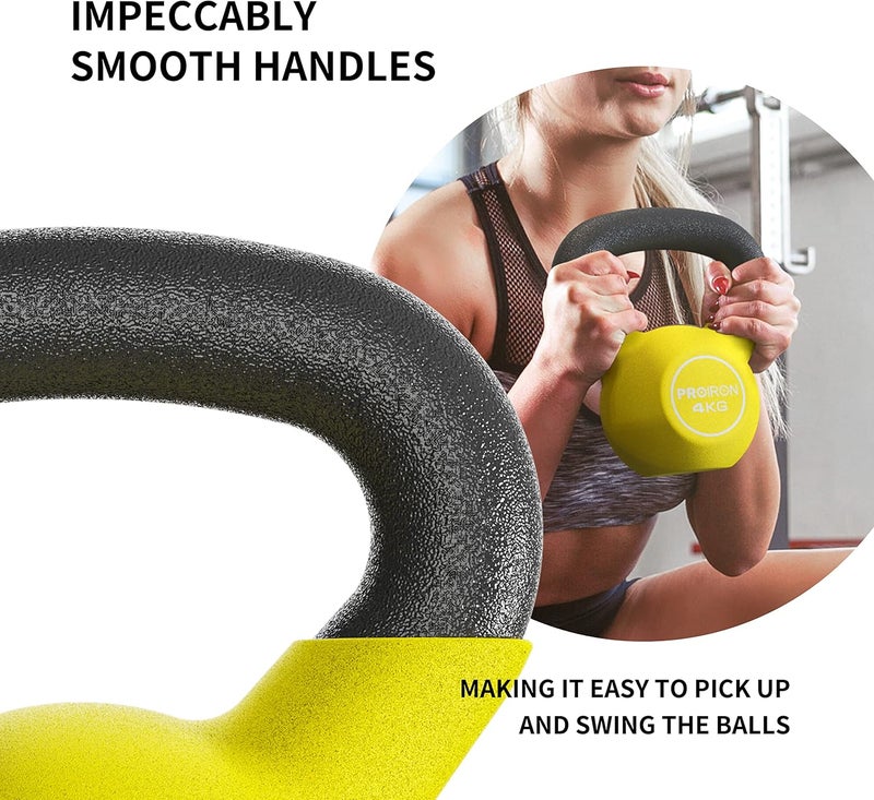 PROIRON Neoprene Coated Kettlebell Weights Solid Cast Iron Kettlebell, Strength Training Kettlebells for Weightlifting, Conditioning, Strength & Core Training - 4KG - Image 2