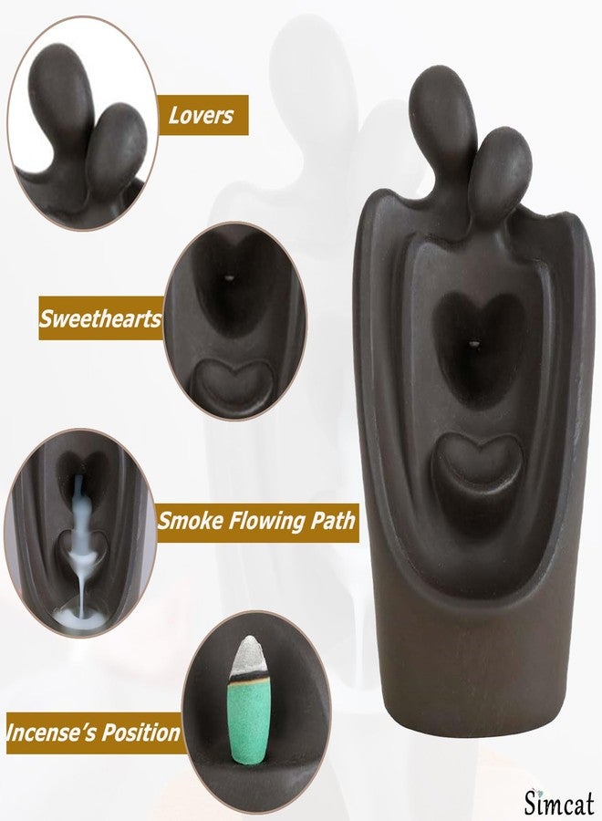 Simcat Backflow Incense Burner Handicraft Hugging Lovers Incense Waterfall Burner Ceramic Incense Holder Censer Romantic Home Decor +20 Backflow Incense Cones 30 Incense Sticks 1 Tweezer 1 Mat - Image 2