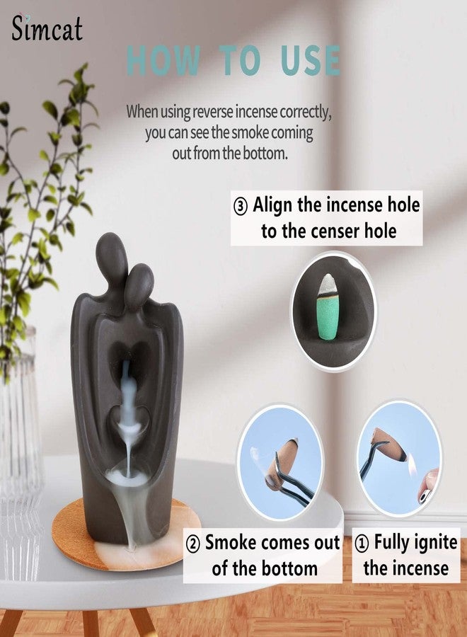 Simcat Backflow Incense Burner Handicraft Hugging Lovers Incense Waterfall Burner Ceramic Incense Holder Censer Romantic Home Decor +20 Backflow Incense Cones 30 Incense Sticks 1 Tweezer 1 Mat - Image 4