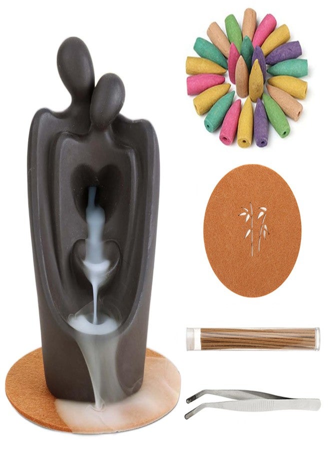 Simcat Backflow Incense Burner Handicraft Hugging Lovers Incense Waterfall Burner Ceramic Incense Holder Censer Romantic Home Decor +20 Backflow Incense Cones 30 Incense Sticks 1 Tweezer 1 Mat - Image 1