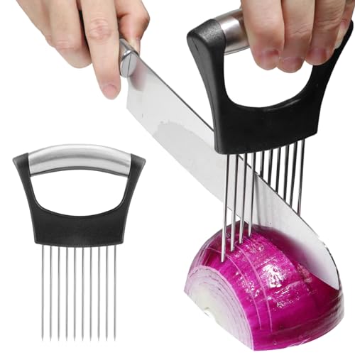 JAYVAR Onion Holder for Slicing Onion Cutter Vegetable Chopper Stainless Steel Tomato Slicer Vegetable Cutter for Potato Avocados Eggs Food Slicer Assistant Tool for Fruit Lemon and Meat