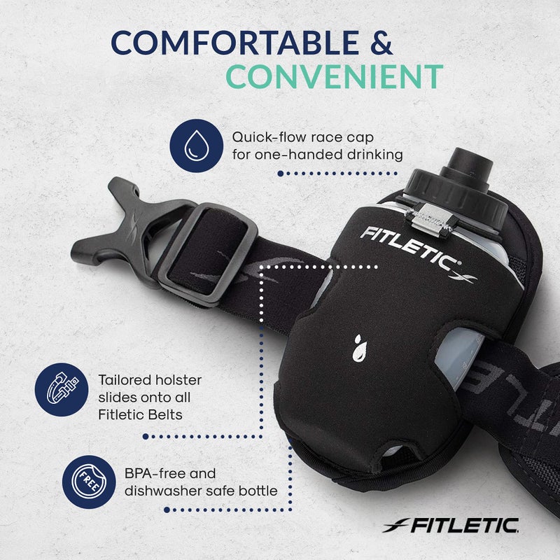 Fitletic 8-ounce Sport Water Bottle with Holster Attachable to Belts. No-Bite Cap Quick Hydration for Daily Running, Marathon, Triathlon - Image 2