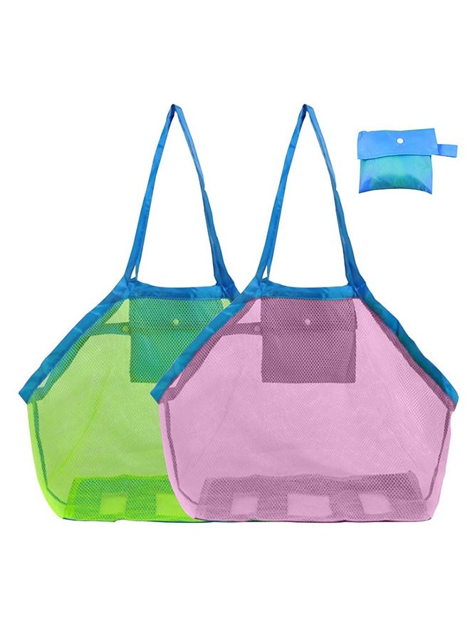 Peachjoy Mesh Beach Bag, Extra Large Beach Bags and Totes Tote Backpack Toys Towels Sand Away For Children' Toys Market Grocery Picnic Tote(Pink+Green) - Image 1