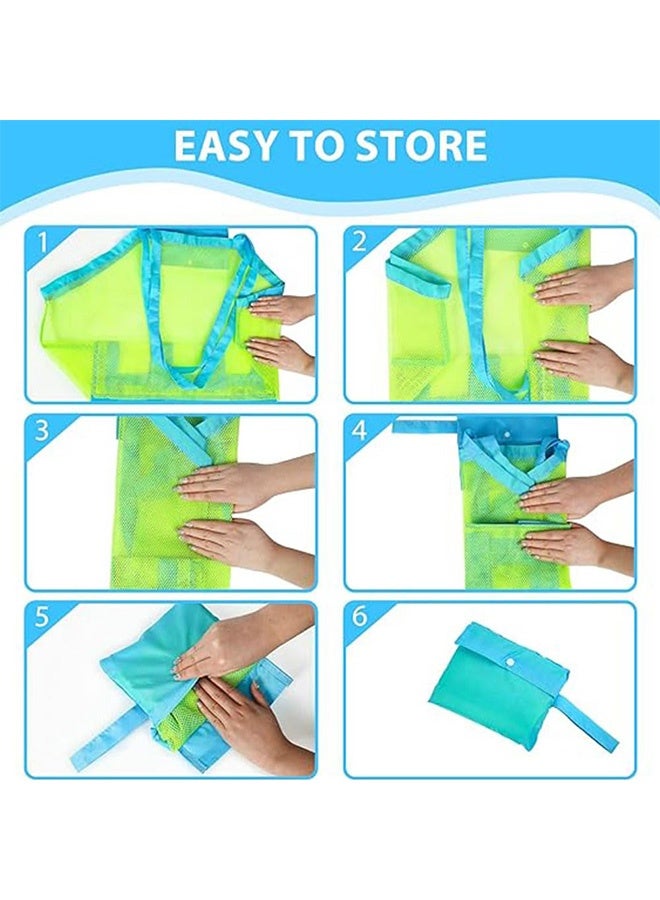 Peachjoy Mesh Beach Bag, Extra Large Beach Bags and Totes Tote Backpack Toys Towels Sand Away For Children' Toys Market Grocery Picnic Tote(Pink+Green) - Image 3