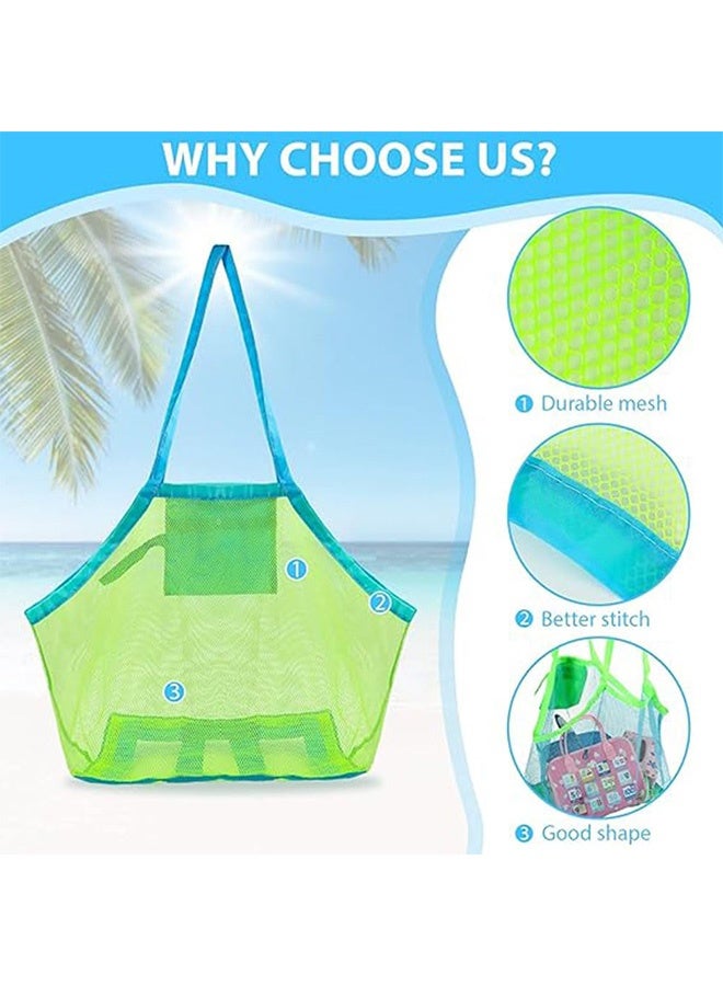 Peachjoy Mesh Beach Bag, Extra Large Beach Bags and Totes Tote Backpack Toys Towels Sand Away For Children' Toys Market Grocery Picnic Tote(Pink+Green) - Image 4