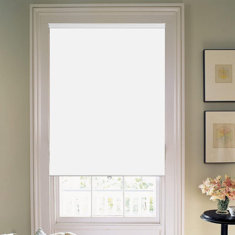 Joydeco 71 Inches Extra Wide Cordless Blackout BlindsWhite Fabric Window Roller Shades for Indoor Outdoor Patio Office Light Blocking Sun Protection 71x 75