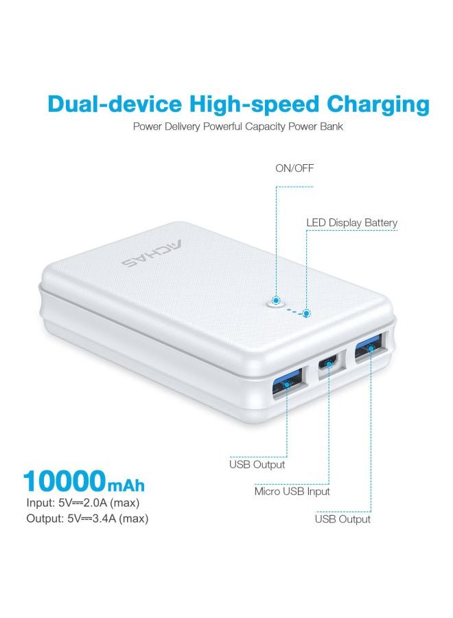 ACHAS 10000 mAh Portable Power Bank White - Image 3