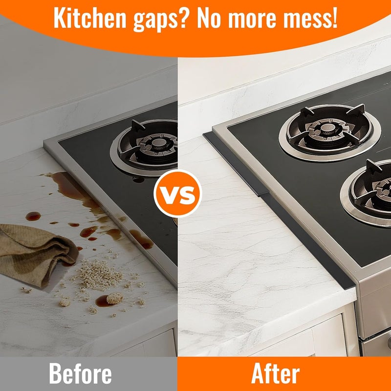 SmartTrends Stove Gap Covers Stainless Steel, 2 Pack Stove Gap Filler, Heat-Resistant Guards Between Stove & Counter, Adjustable Length 13" to 28", Easy to Clean Range Trim Kit for Sink, Black - Image 3