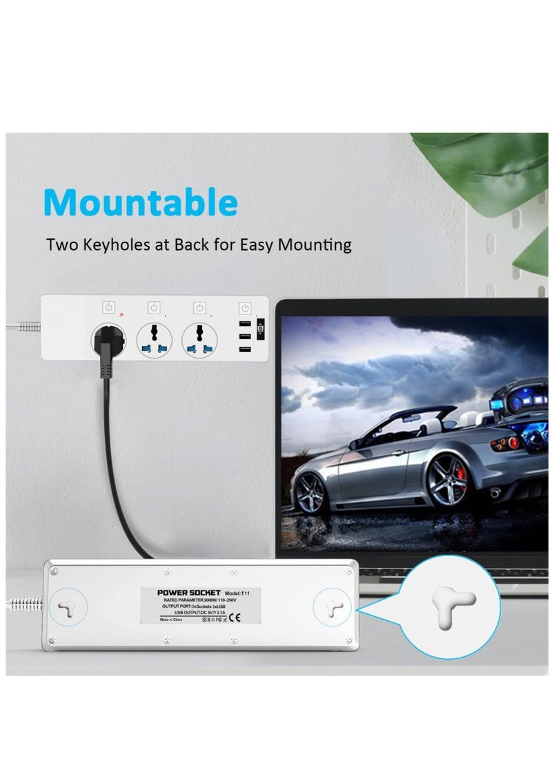 Captaintech Power Extension Cord with Multi Sockets 3 Universal Outlets , 3 Auto ID USB PD Ports For Mobile Charging, And 2m Extension Cord for Home, Office, Dorm Essentials  - Image 4