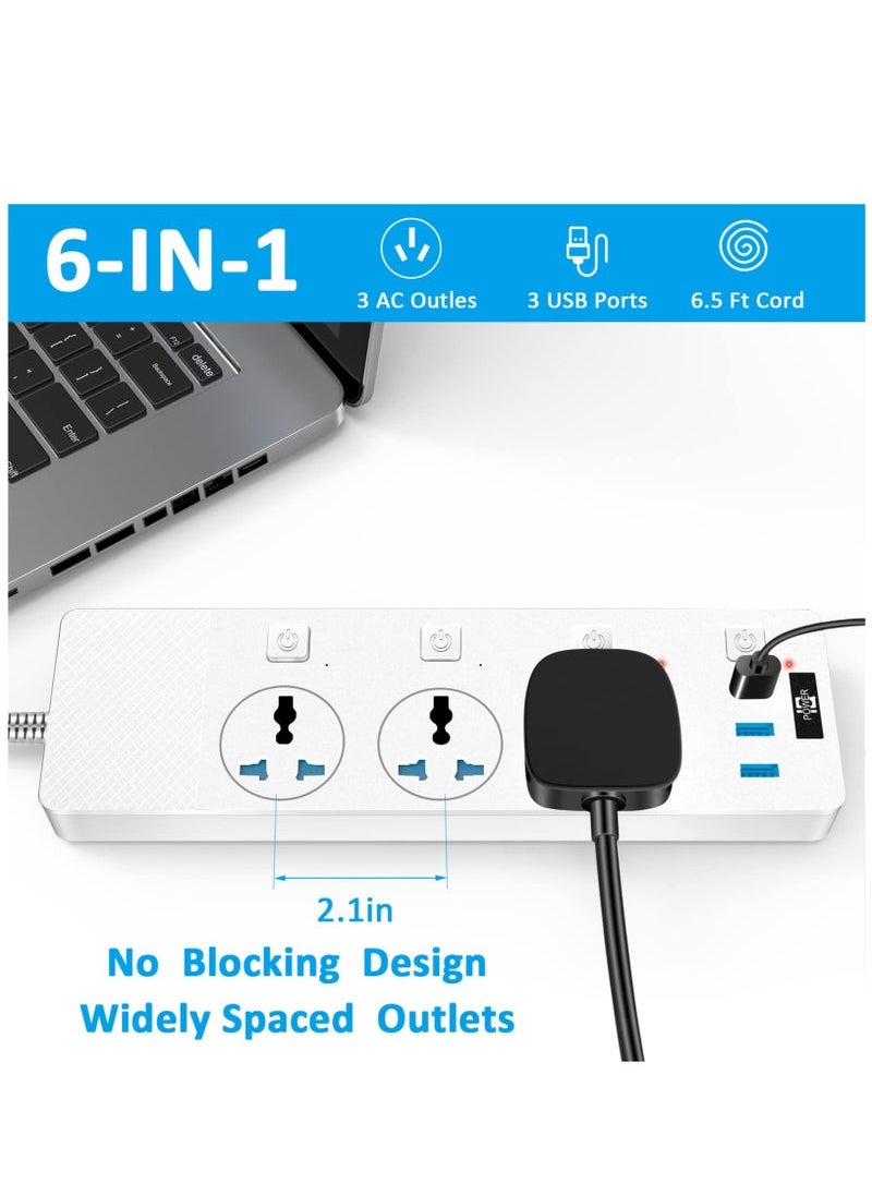 Captaintech Power Extension Cord with Multi Sockets 3 Universal Outlets , 3 Auto ID USB PD Ports For Mobile Charging, And 2m Extension Cord for Home, Office, Dorm Essentials  - Image 3